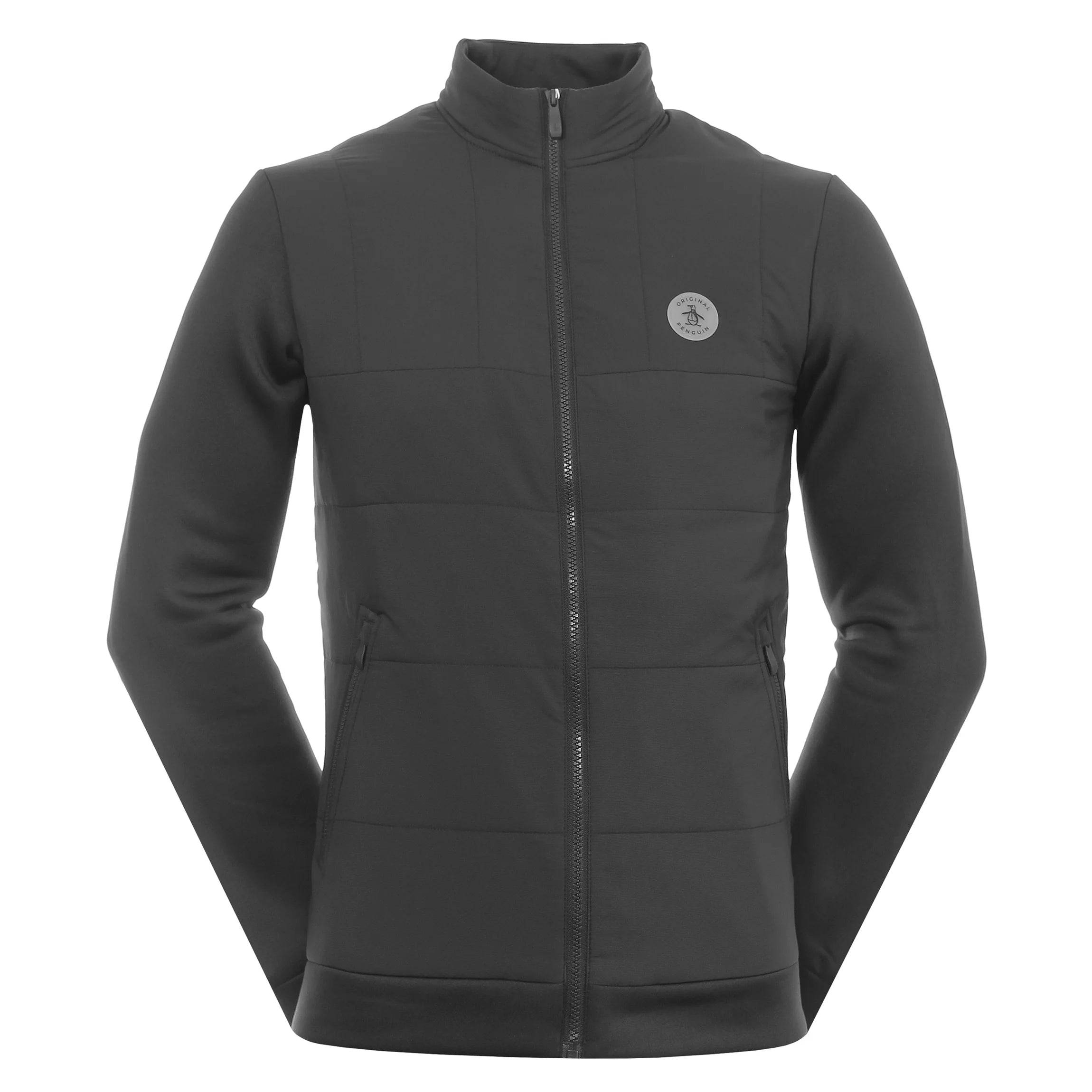 Original Penguin Mens Insulated Mixed Media Full Zip Golf Jacket - CAVIAR