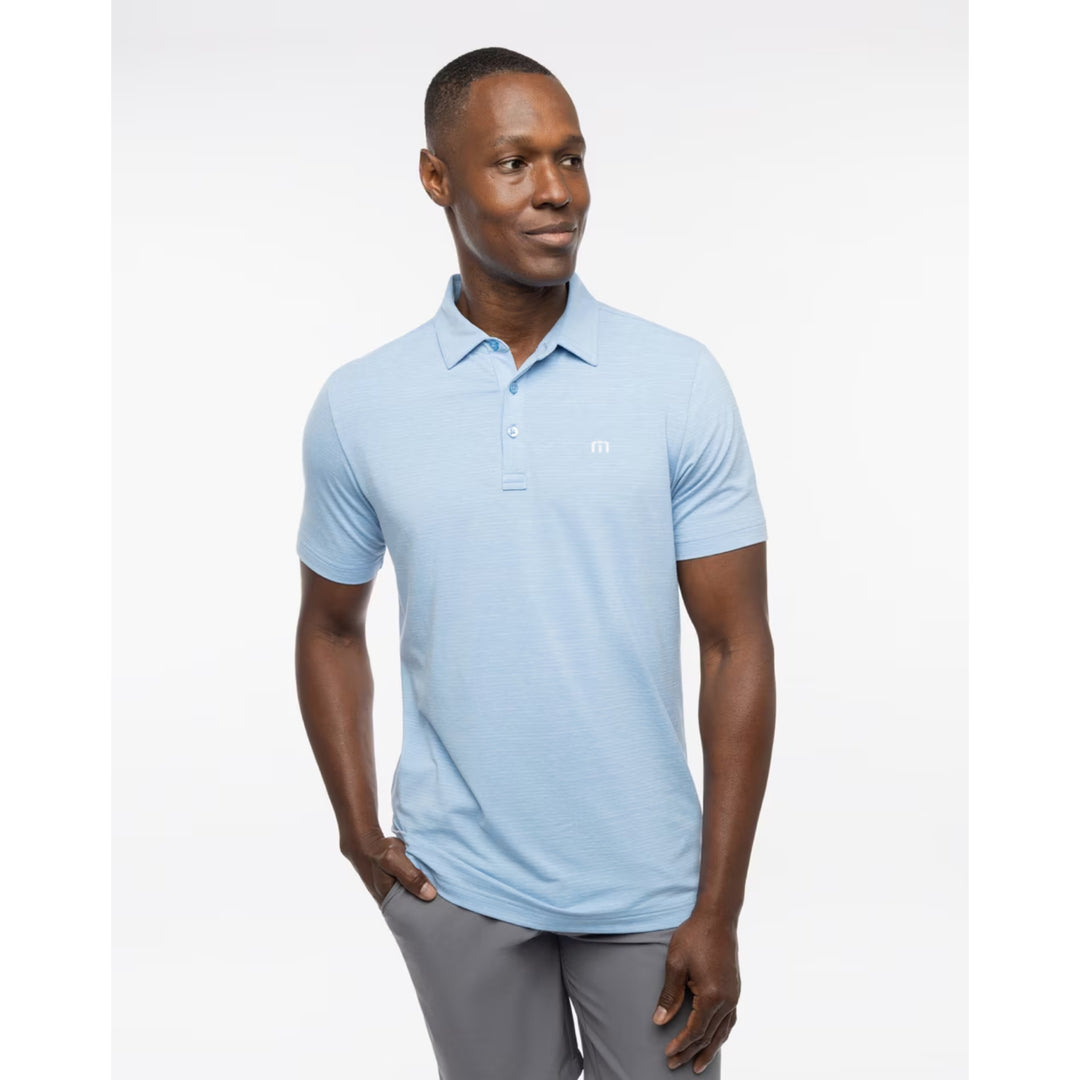 TRAVIS MATHEW MENS THE HEATER POLO - HEATHER HERITAGE BLUE