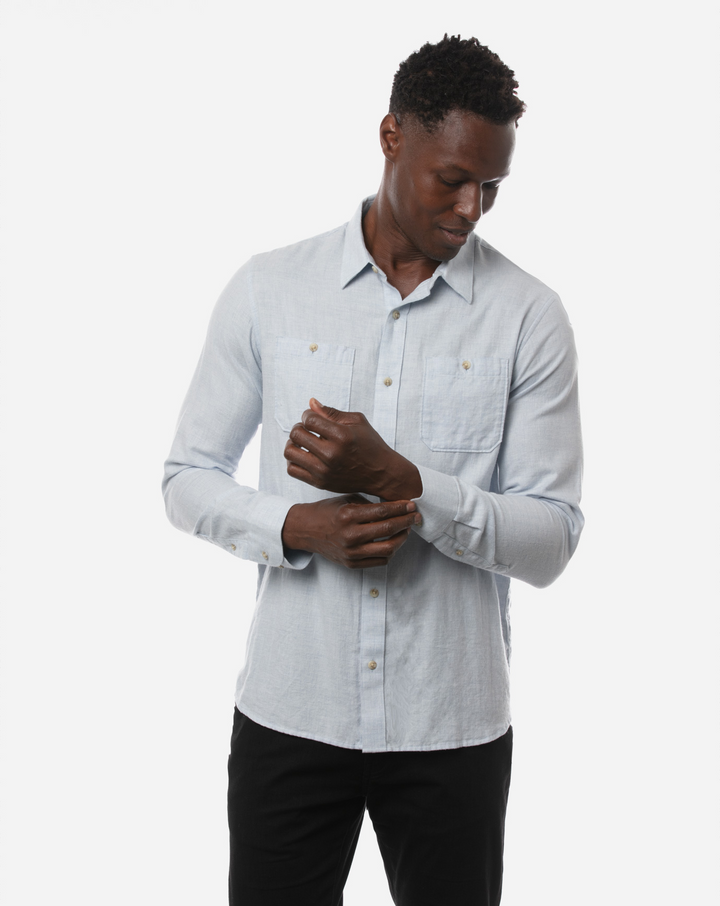 TRAVIS MATHEW 'HEFE' FLANNEL 100% COTTON BUTTON SHIRT - QUIET SHADE