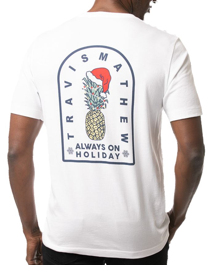 TRAVIS MATHEW MENS 'WRAP IT UP' HOLIDAY T-SHIRT - WHITE