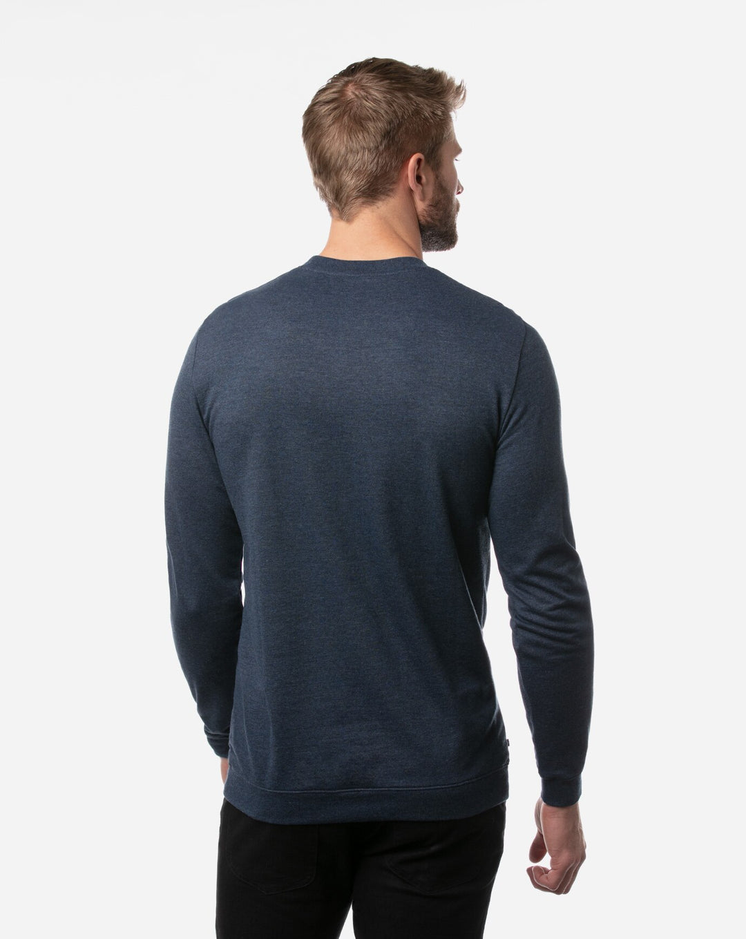 TRAVIS MATHEW MENS FINK 2.0 SWEATER - HEATHER BLUE NIGHTS