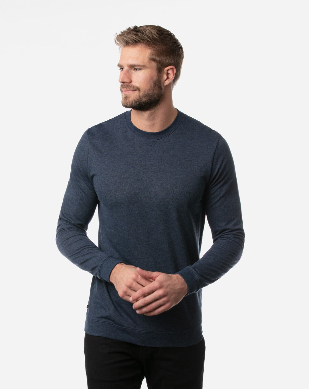 TRAVIS MATHEW MENS FINK 2.0 SWEATER - HEATHER BLUE NIGHTS