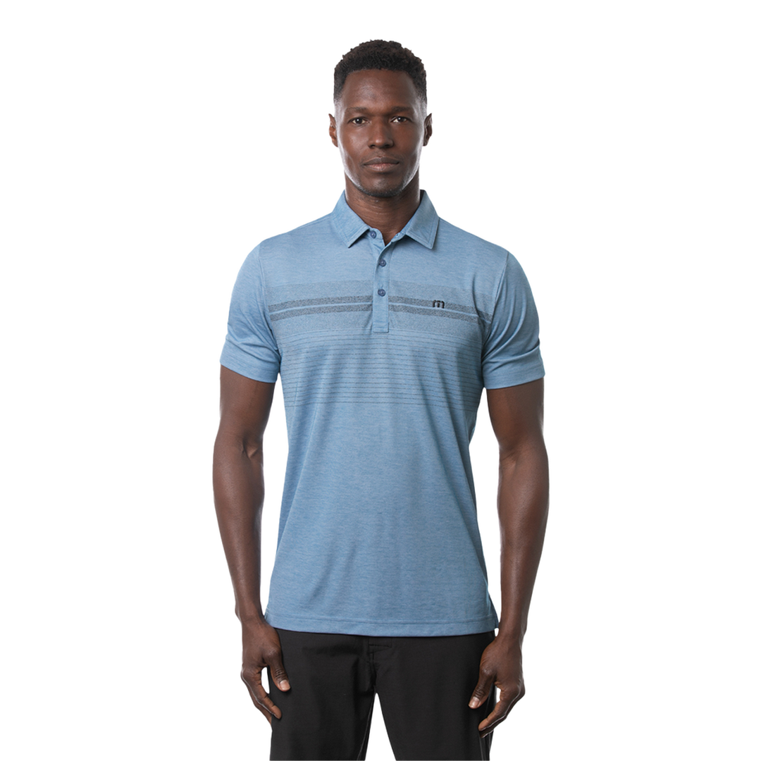 TRAVIS MATHEW MENS UNPRECEDENTED POLO - HEATHER BLUE