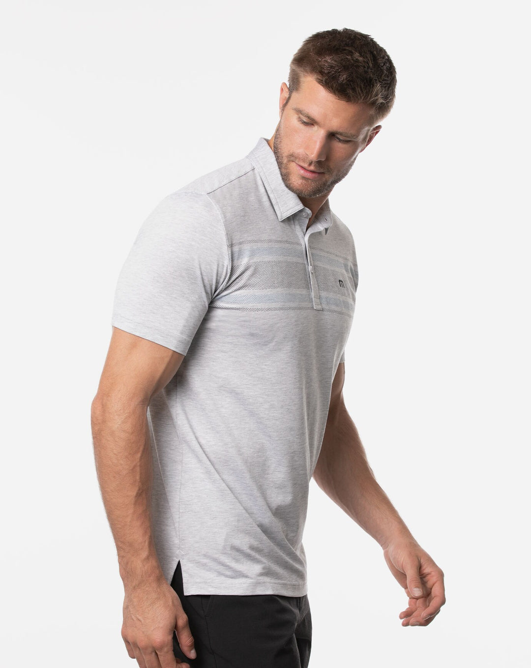 TRAVIS MATHEW MENS BANKROLL POLO - HEATHER LIGHT GREY