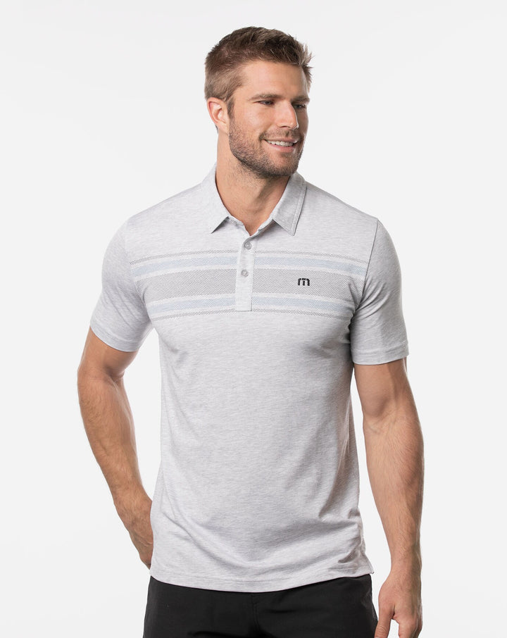 TRAVIS MATHEW MENS BANKROLL POLO - HEATHER LIGHT GREY