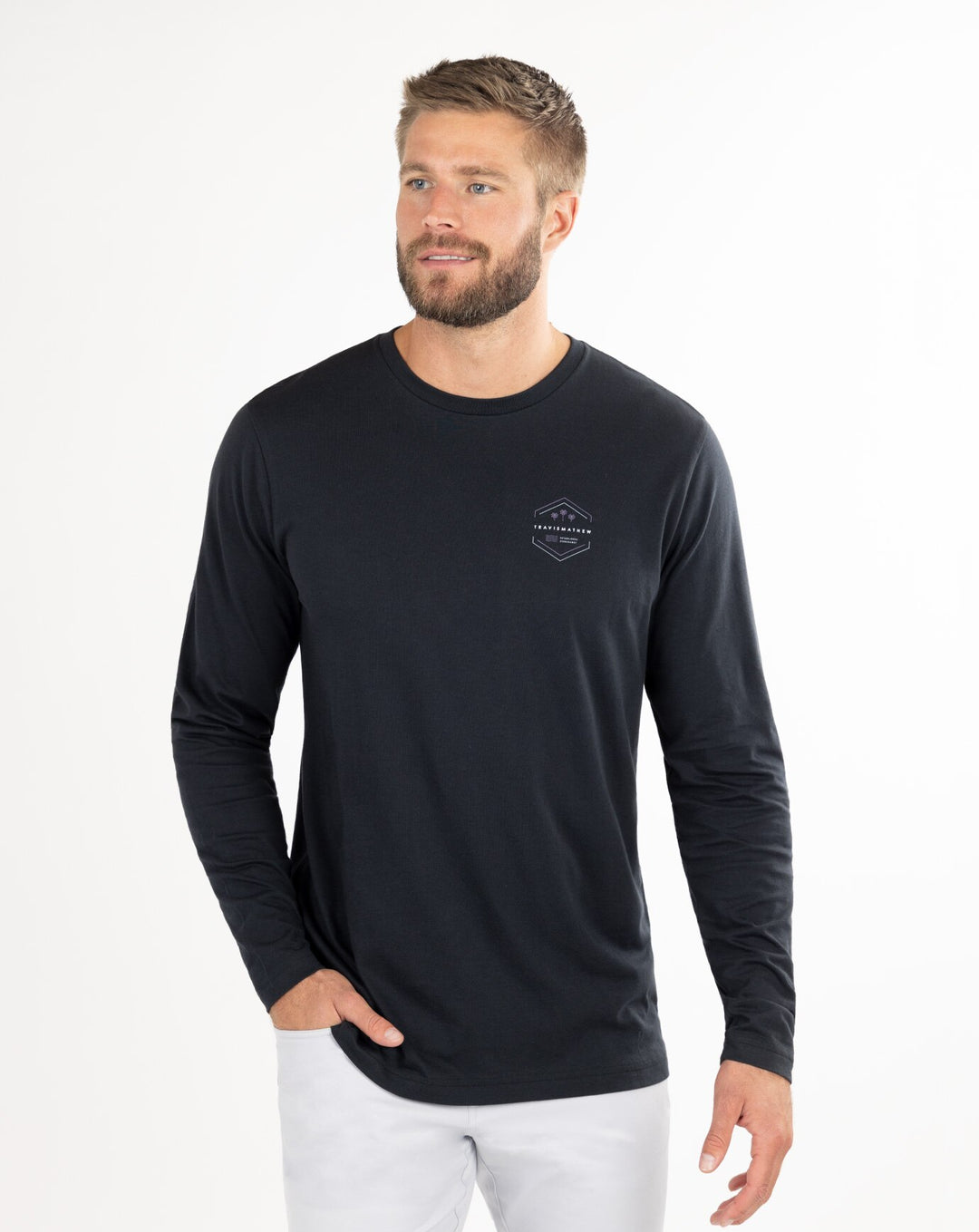 TRAVIS MATHEW MENS HIT THE TRAIL T-SHIRT LONG SLEEVE - BLACK