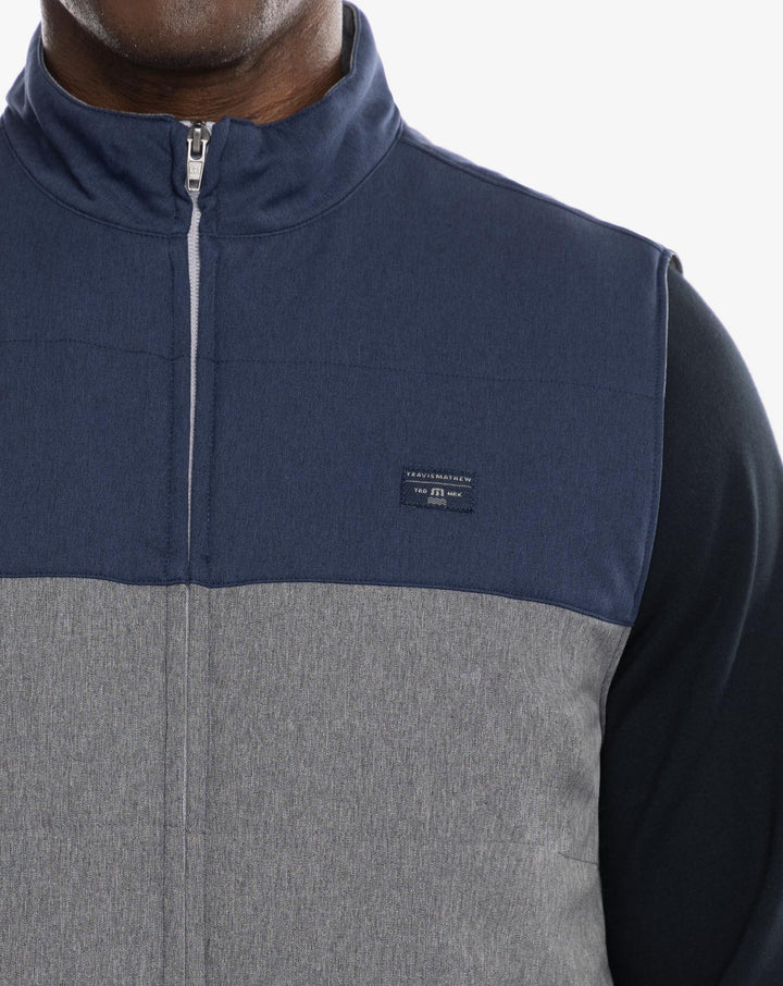 TRAVIS MATHEW MENS NORTHERN VEST - HEATHER BLUE NIGHTS