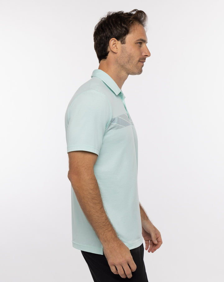 TRAVISMATHEW MENS MATTER OF OPINION POLO - HEATHER TURQUOISE