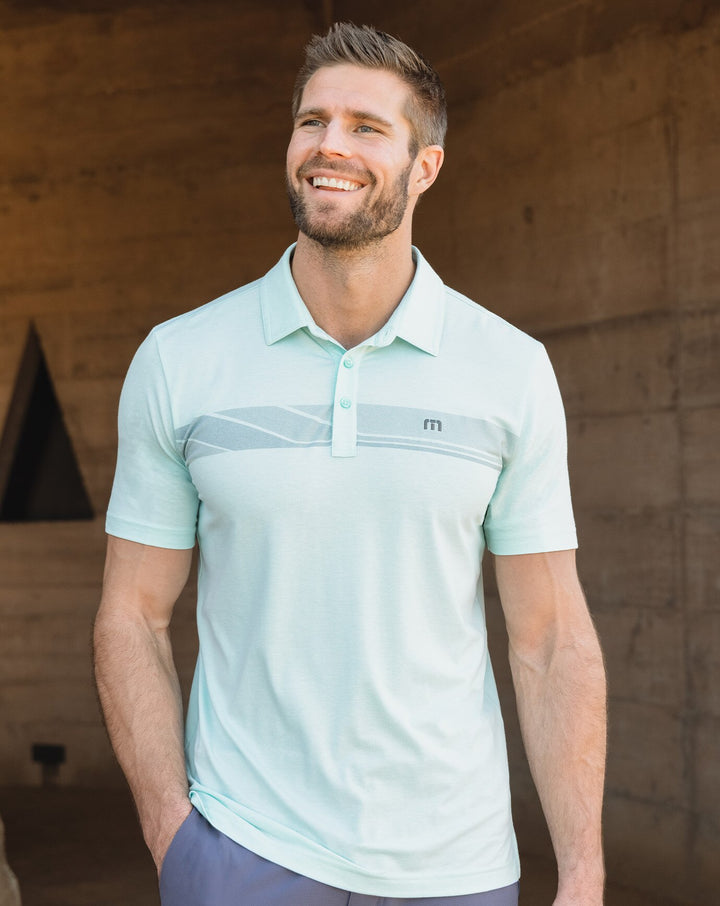 TRAVISMATHEW MENS MATTER OF OPINION POLO - HEATHER TURQUOISE