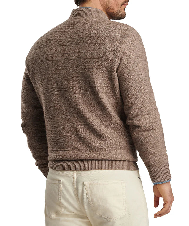 Peter Millar Mens Classic Fit Crescent Texture Quarter-Zip - DARK SAND