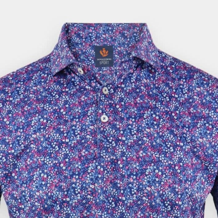 Donald Ross Mens Sport Fit Sully Floral Print Jersey Polo - NAVY MULTI