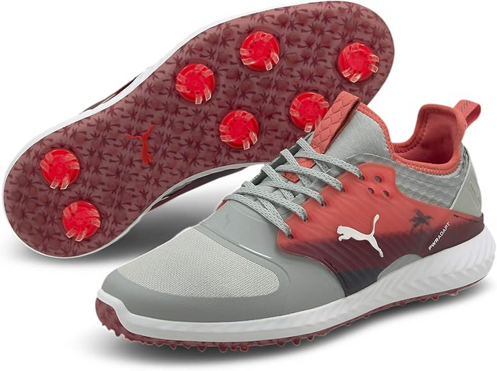 Puma Men's TOUR LTD EDITION- IGINITE PWRAdapt Caged PALMS TOUR Golf Shoes - HIGH RISE / GEORGIA PEACH / ZINFANDEL