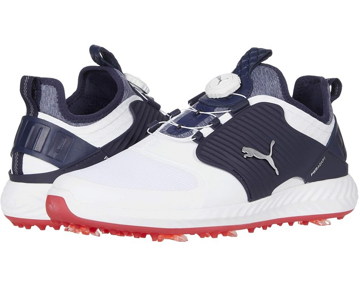 Puma Men's TOUR EDITION- IGINITE PWRAdapt Caged DISC  Golf Shoes - PUMA WHITE / PUMA SILVER / PEACOAT