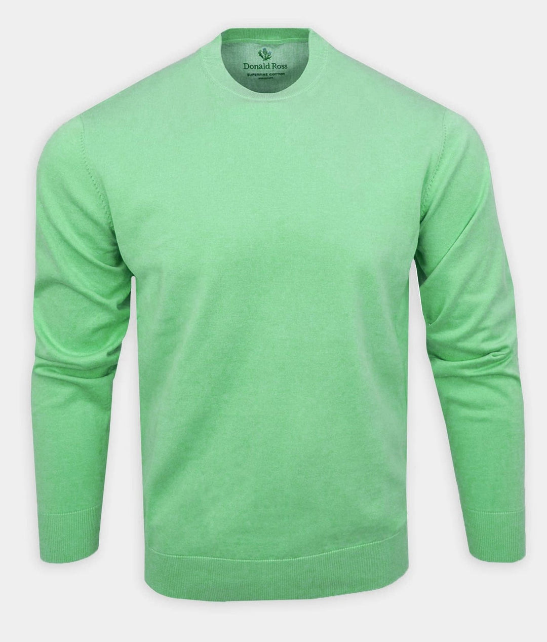 Donald Ross Mens SUPER GOLF SUPER FINE Cotton Crew Neck Sweater - CUCUMBER