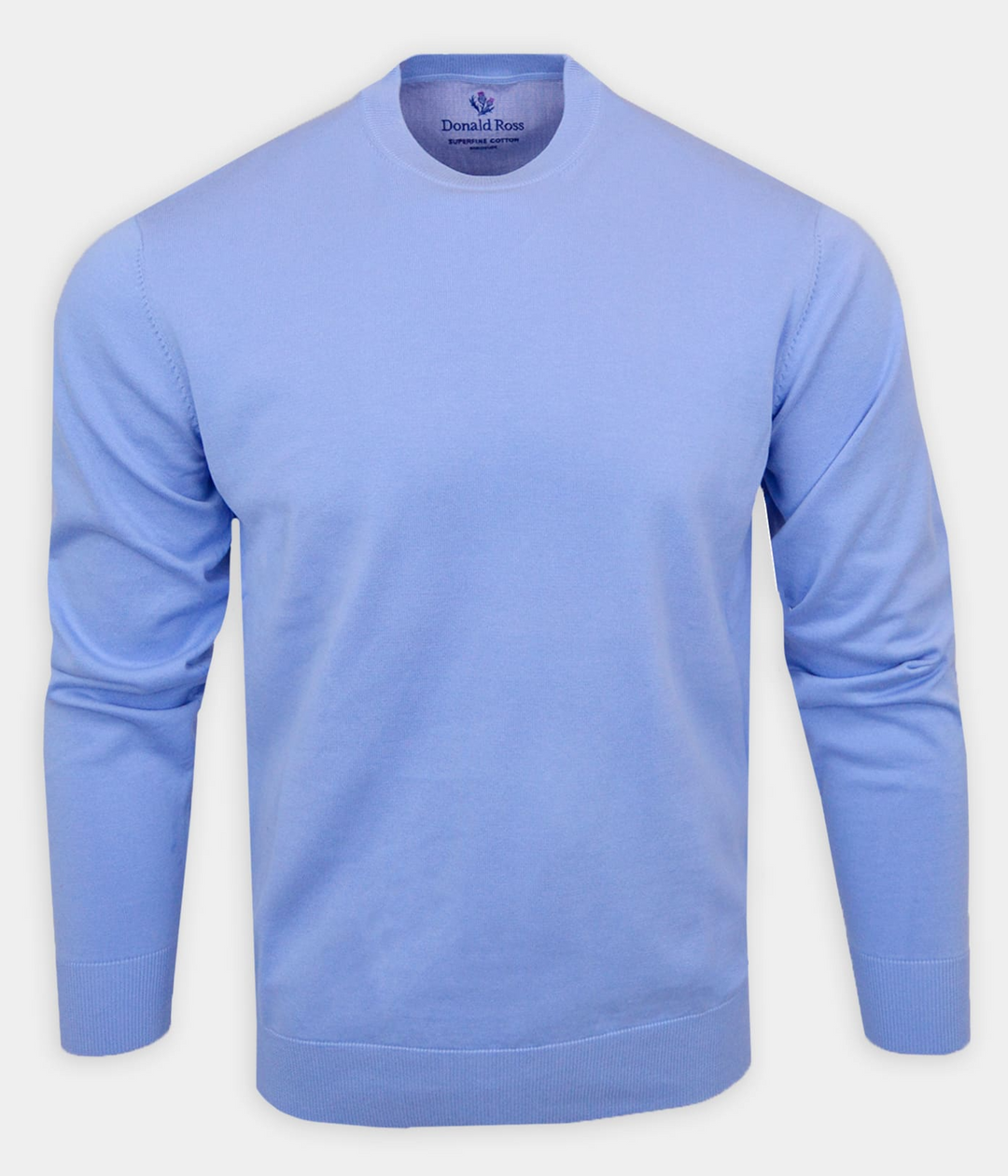 Donald Ross Mens SUPER GOLF SUPER FINE Cotton Crew Neck Sweater - BLUE JAY