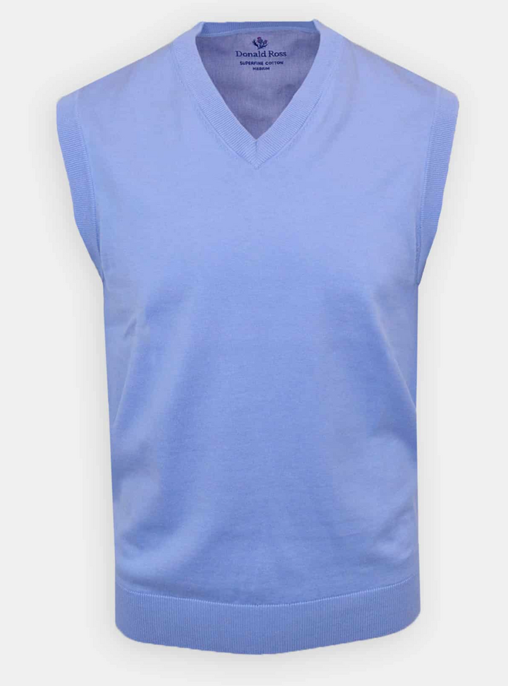 Donald Ross Mens SUPER GOLF SUPER FINE Cotton V-Neck Sweater Vest - BLUE JAY