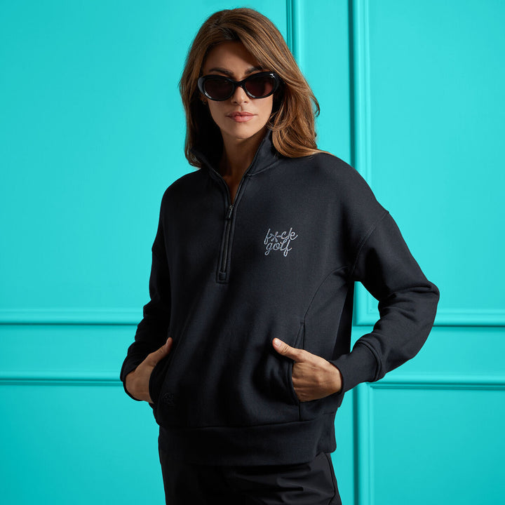 G/FORE WOMENS F*CK GOLF FRENCH TERRY QUARTER ZIP BOXY PULLOVER - ONYX