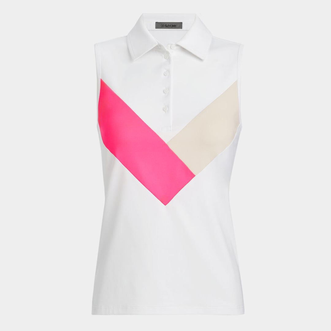 G/FORE WOMENS MULTI V TECH JERSEY SLEEVELESS POLO - KNOCKOUT PINK