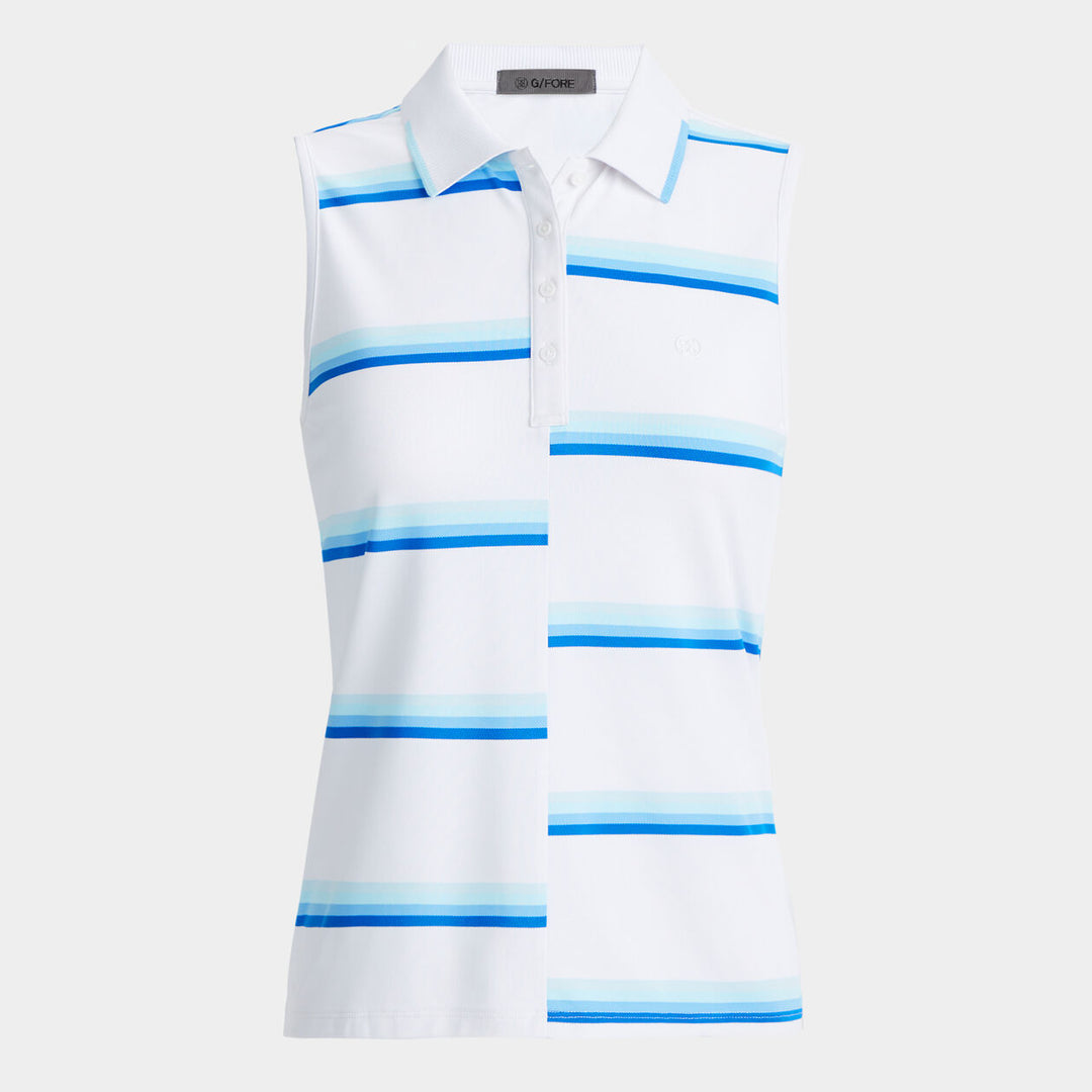 G/FORE WOMENS OFFSET STRIPE TECH PIQUÉ SLEEVELESS POLO - SNOW