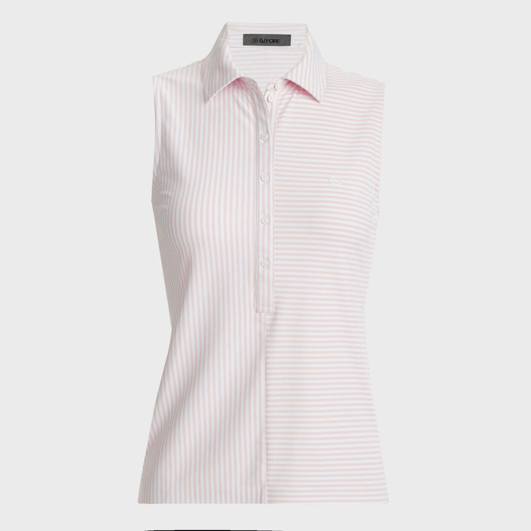 G/FORE WOMENS FEEDER STRIPE TECH PIQUÉ SLEEVELESS POLO - BLUSH