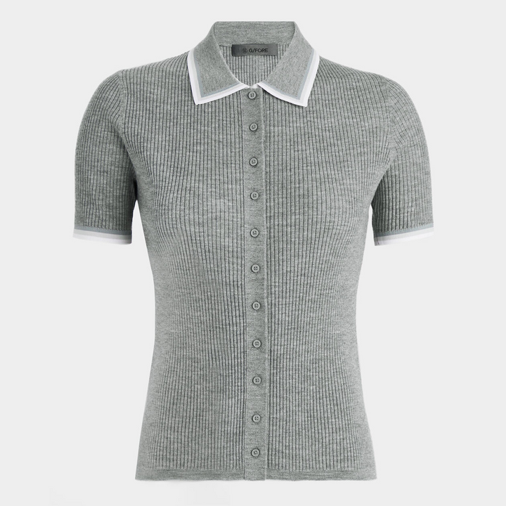 G/FORE WOMENS RIBBED MÉLANGE WOOL BLEND BUTTON DOWN JUMPER POLO - HEATHER GREY