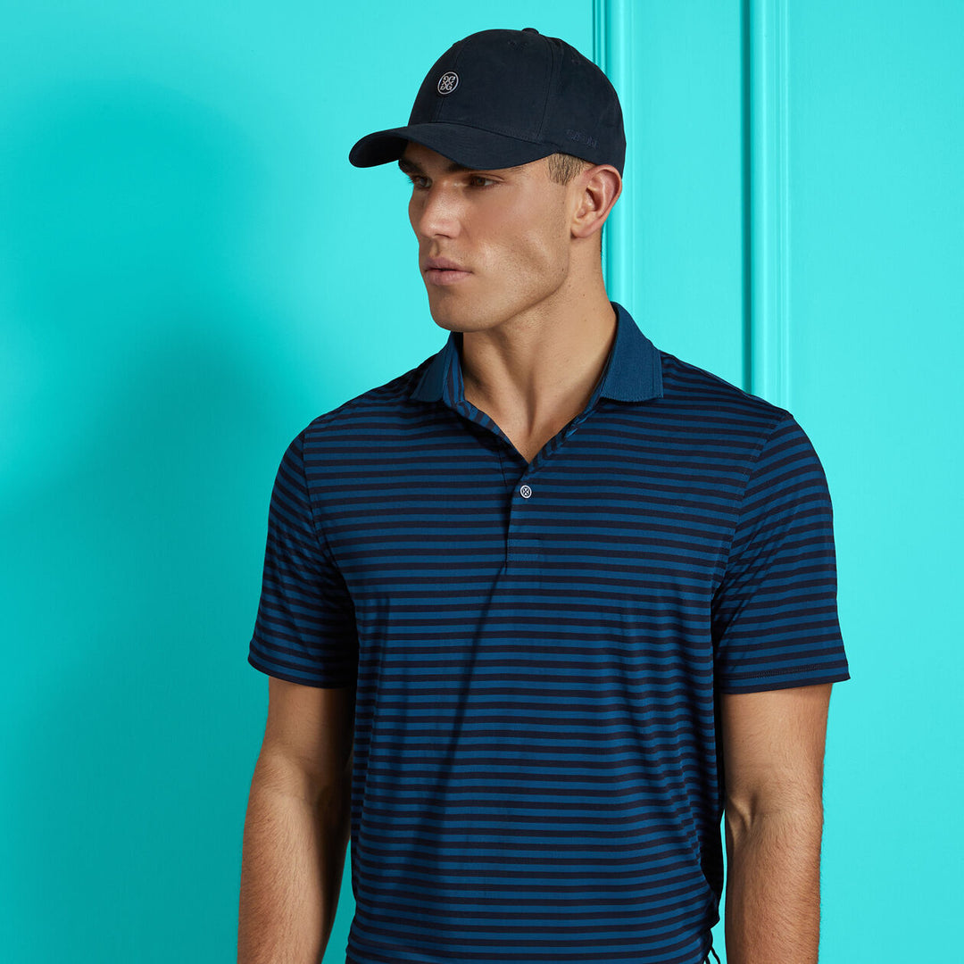 G/FORE MENS PERFORATED STRIPE TECH JERSEY POLO - TWILIGHT