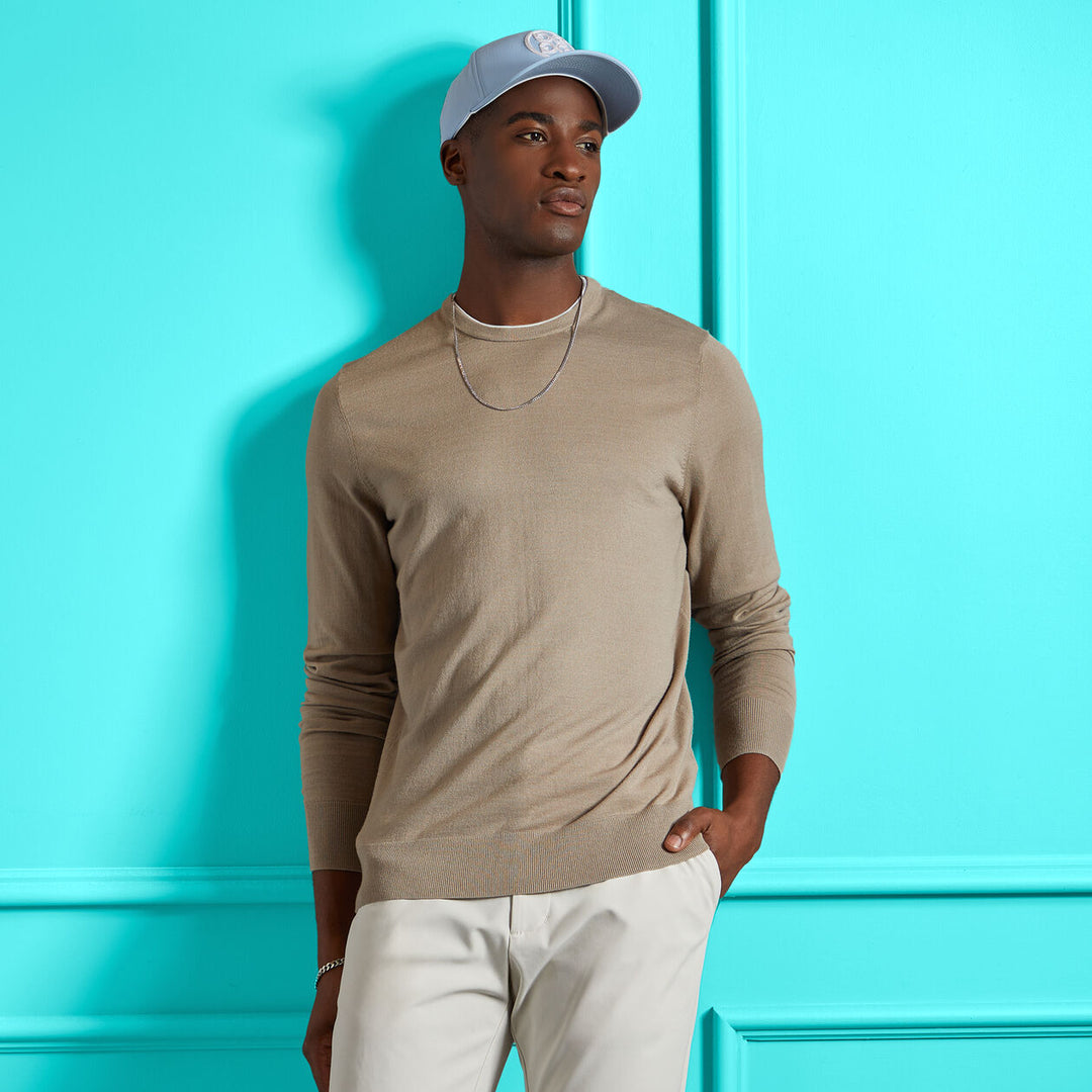 G/FORE MENS MERINO WOOL BLEND CREWNECK SWEATER - DUNE