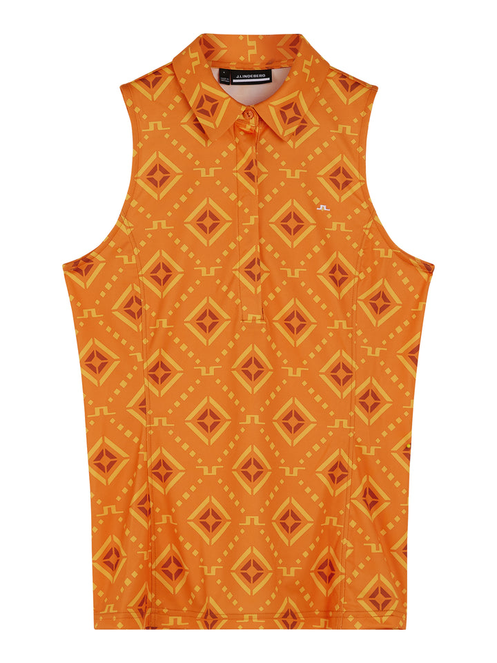 J.Lindeberg Womens Dena Print Sleeveless Top Polo - ORANGE DIAMOND LOGO