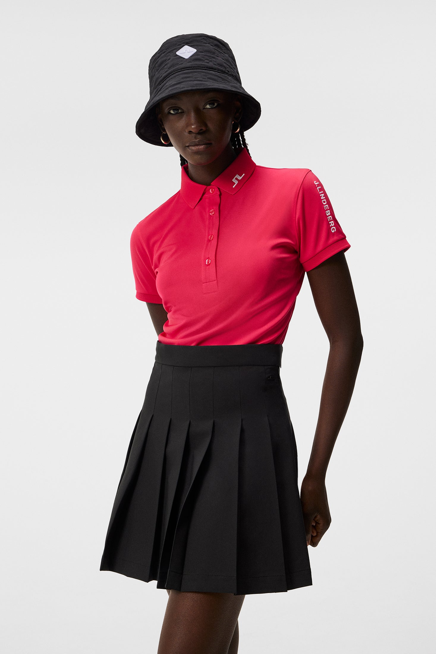 J.Lindeberg Womens Tour Tech Golf Polo - ROSE RED | Golf Anything 