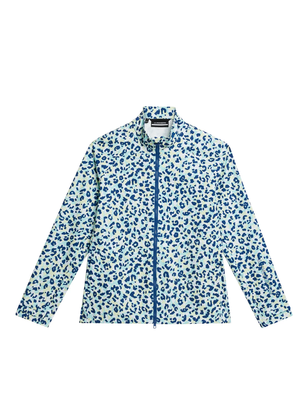 J.Lindeberg Womens Evertine Rain Jacket Print - Leopard Aruba Blue