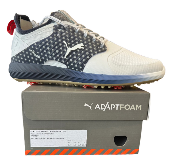 Puma Men's TOUR LTD EDITION- IGINITE PWRAdapt Caged TEAM USA Golf Shoes - PUMA WHITE / NAVY BLAZER