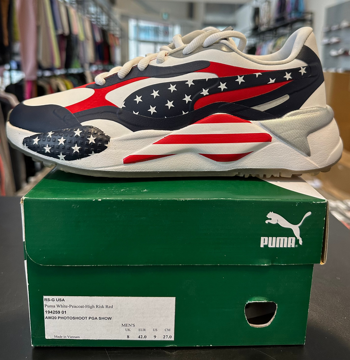 Puma Men's TOUR Ltd Edition RS-G US OPEN Spikeless Golf Shoe - WHITE / PEACOAT- HIGH RISK RED