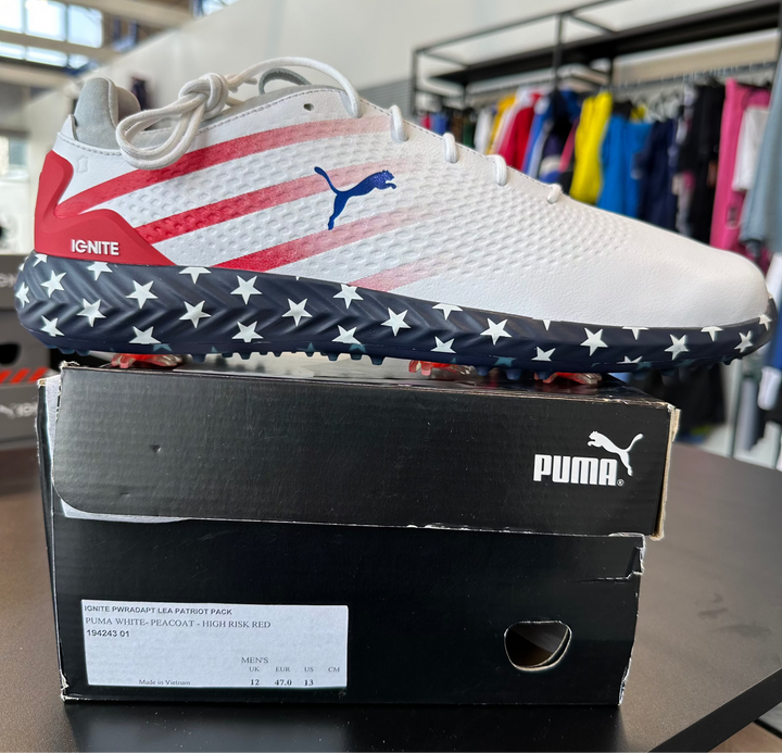 Puma Men's TOUR LTD EDITION RYDER CUP- IGNITE PWRADAPT PATRIOT PACKLEATHER GOLF SHOES  - PUMA WHITE