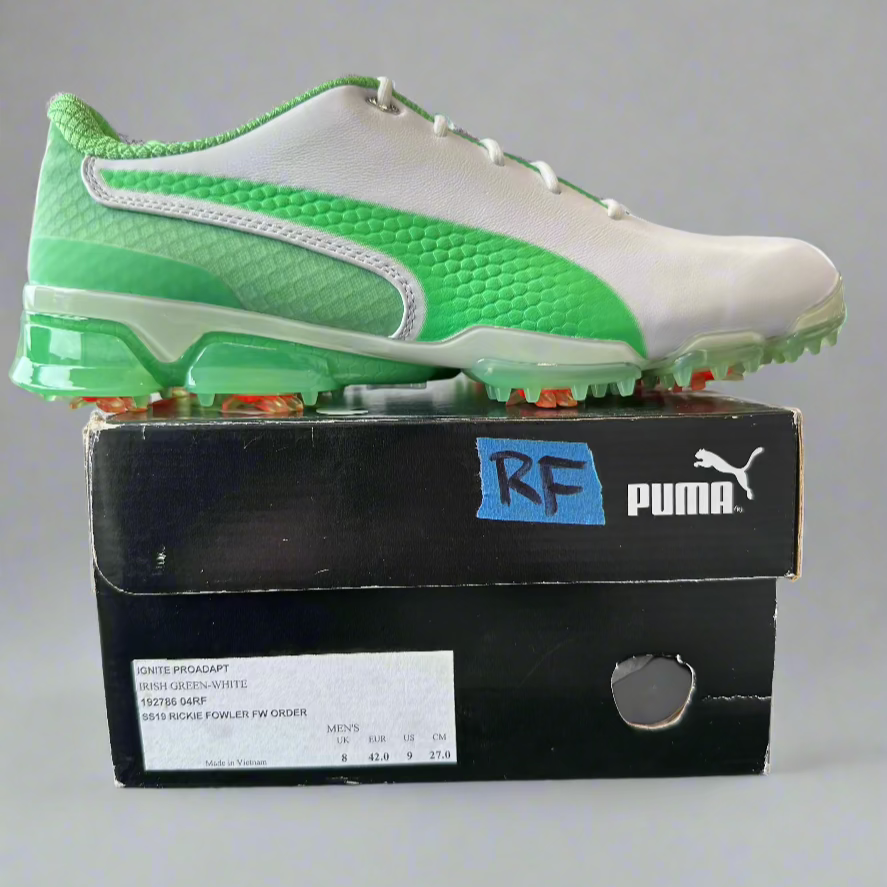 Puma Men's TOUR (RICKIE FOWLER) IGNITE PROADAPT DELTA LEATHER Golf Shoes - IRISH GREEN / WHITE