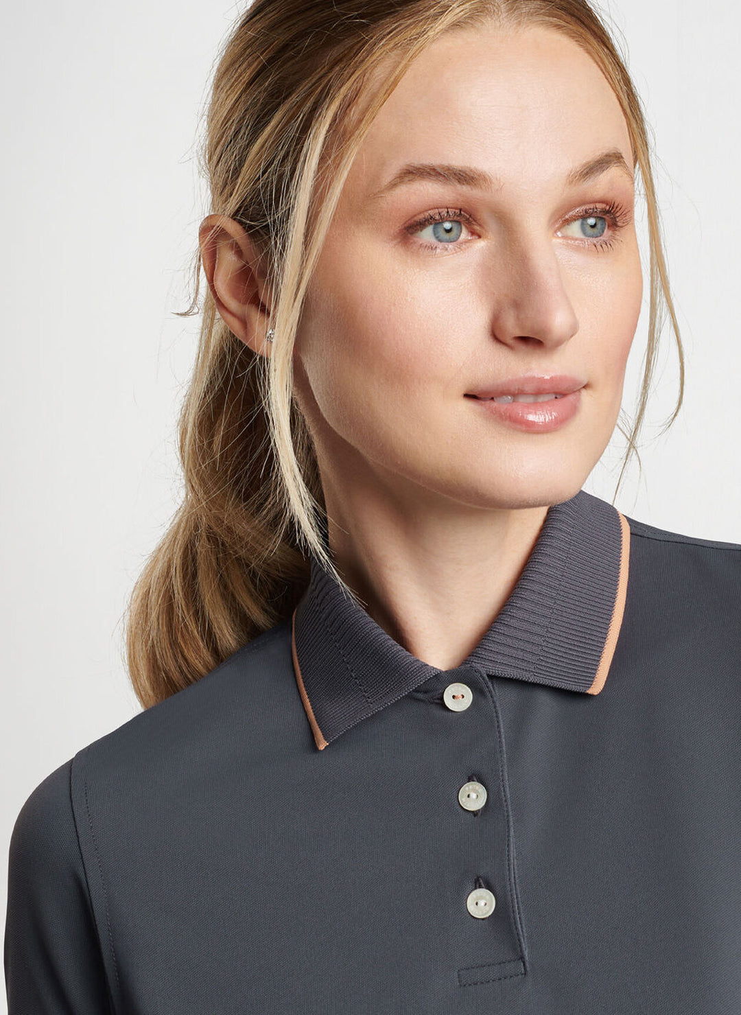 Peter Millar Womens Whitworth Sport Mesh Polo - GRAPHITE / CAMEL