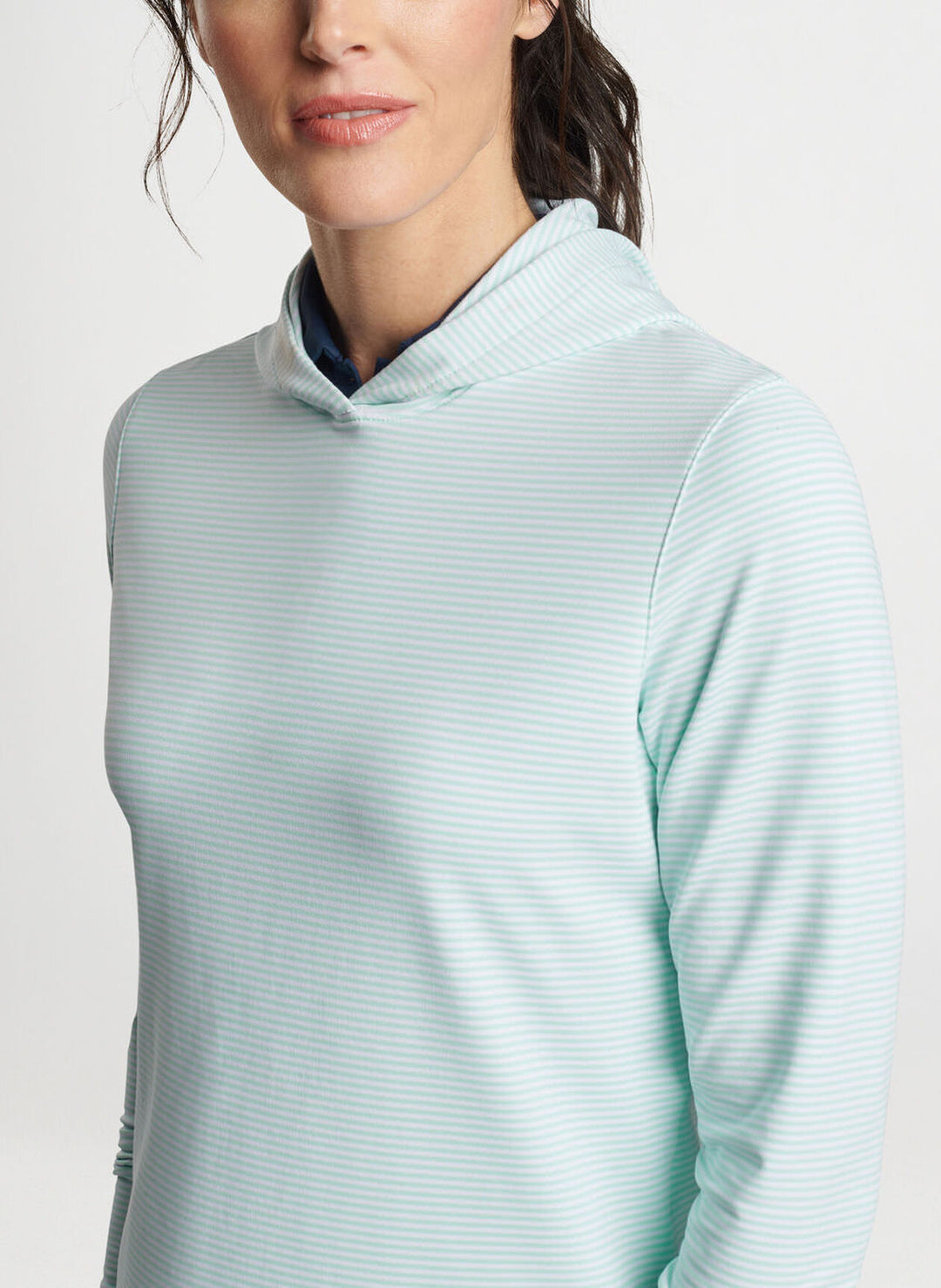 Peter Millar Womens Vista Stripe Pine Hoodie - BLUE SPRUCE/WHITE