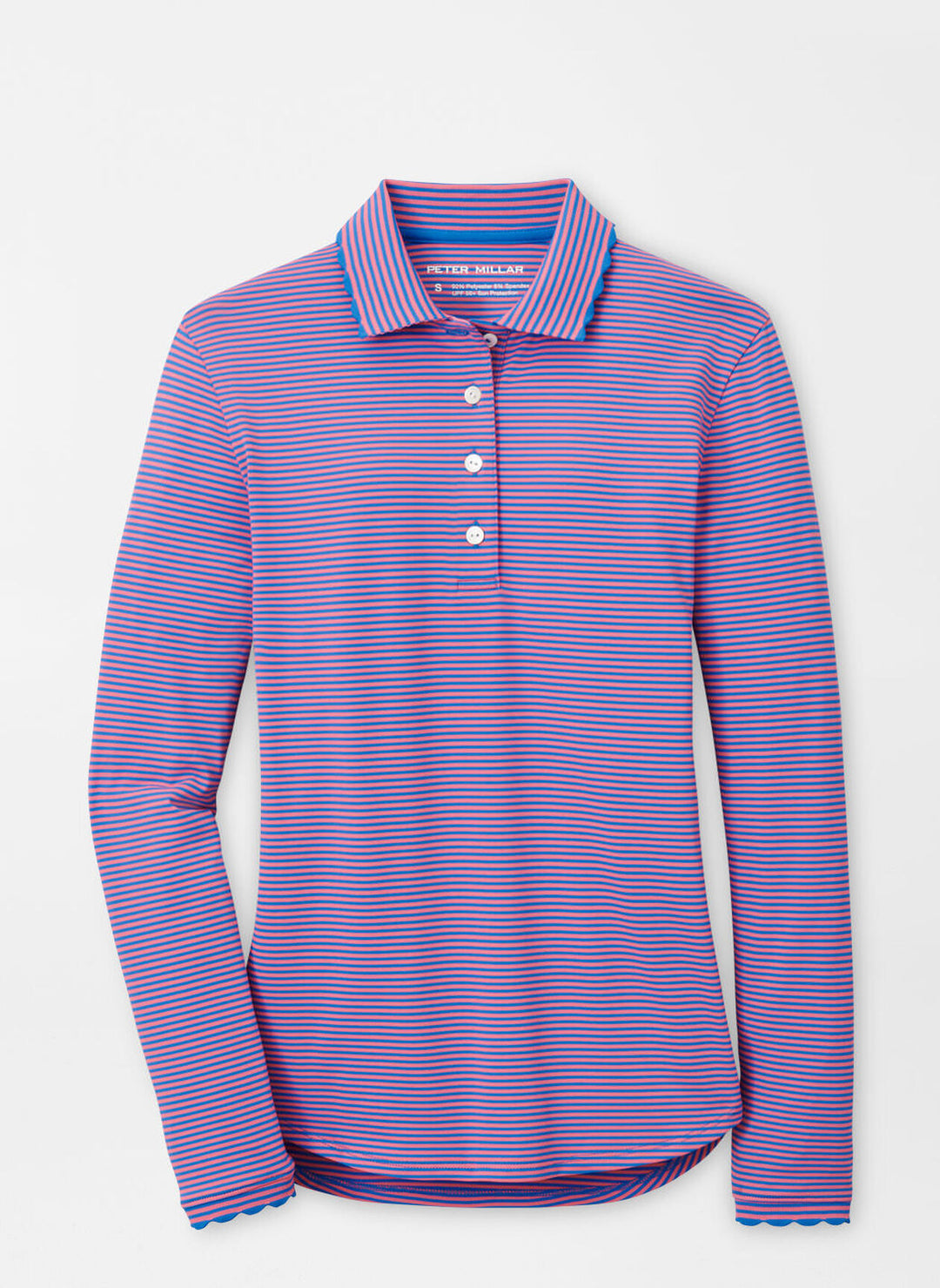 Peter Millar Womens Vista Stripe Opal Long Sleeve Stretch Jersey Polo - ABACO BLUE/PRIMROSE