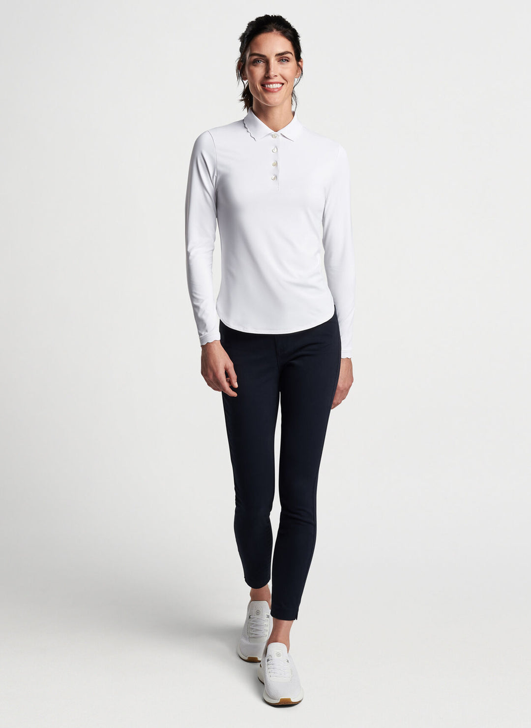 Peter Millar Womens Opal Long-Sleeve Stretch Jersey Polo - WHITE