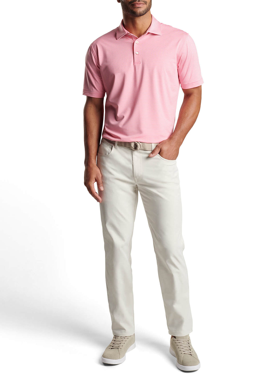 Peter Millar Mens Classic Fit Hales Performance Jersey Polo - Sean Self Collar - HULA PINK