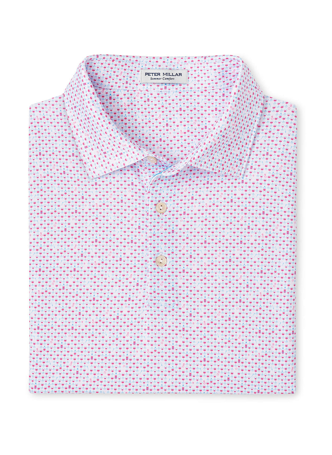 Peter Millar Mens Classic Fit The Bees Knees Performance Jersey Polo - WHITE/HULA PINK