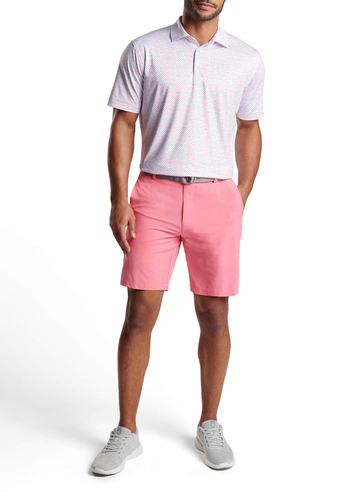 Peter Millar Mens Classic Fit The Bees Knees Performance Jersey Polo - WHITE/HULA PINK