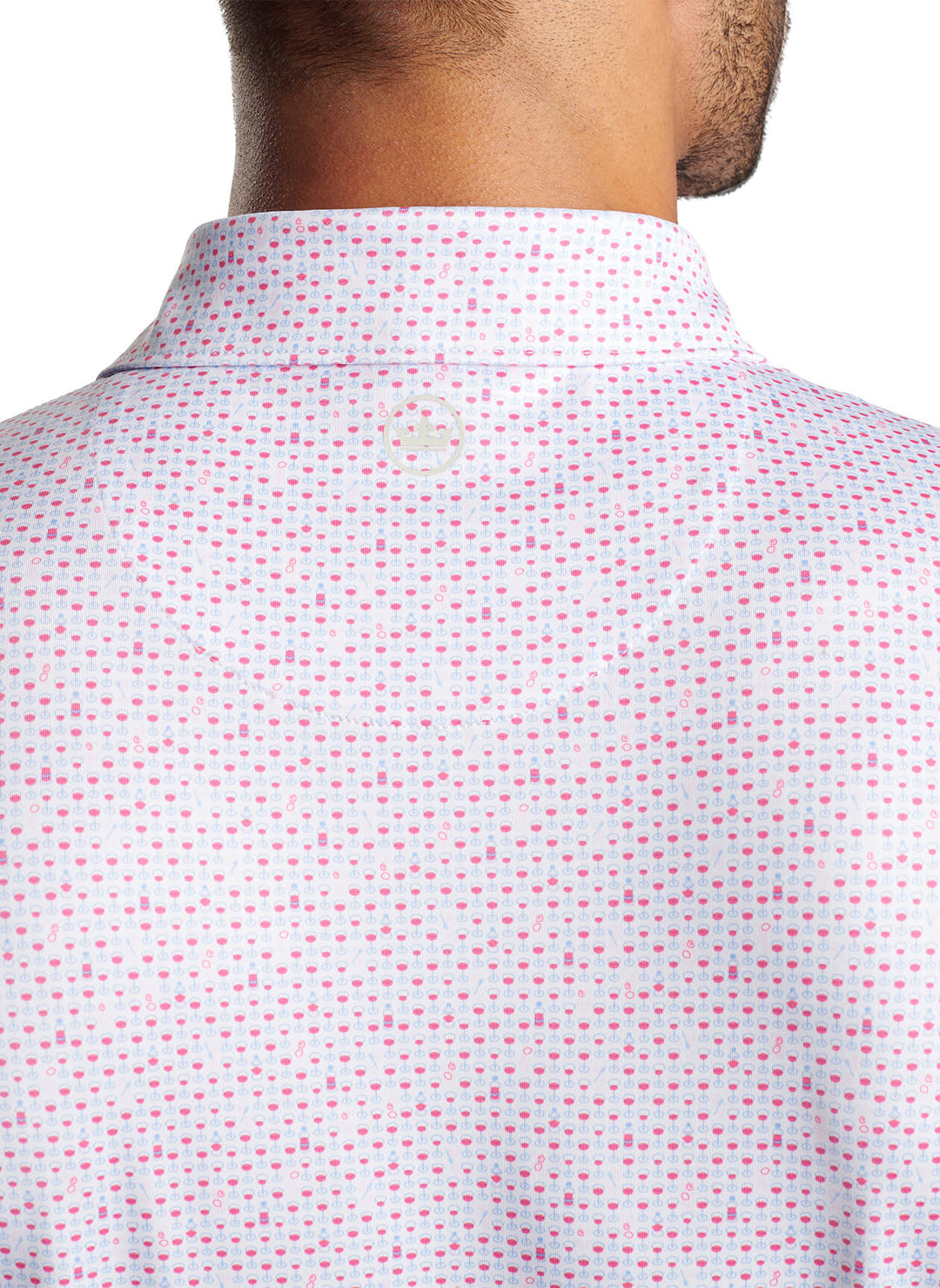 Peter Millar Mens Classic Fit The Bees Knees Performance Jersey Polo - WHITE/HULA PINK