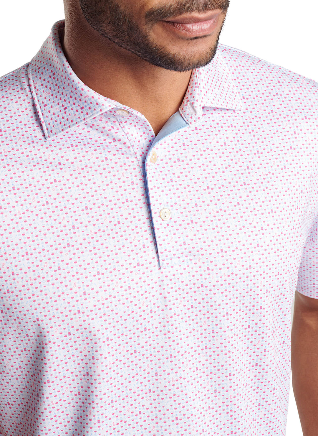 Peter Millar Mens Classic Fit The Bees Knees Performance Jersey Polo - WHITE/HULA PINK