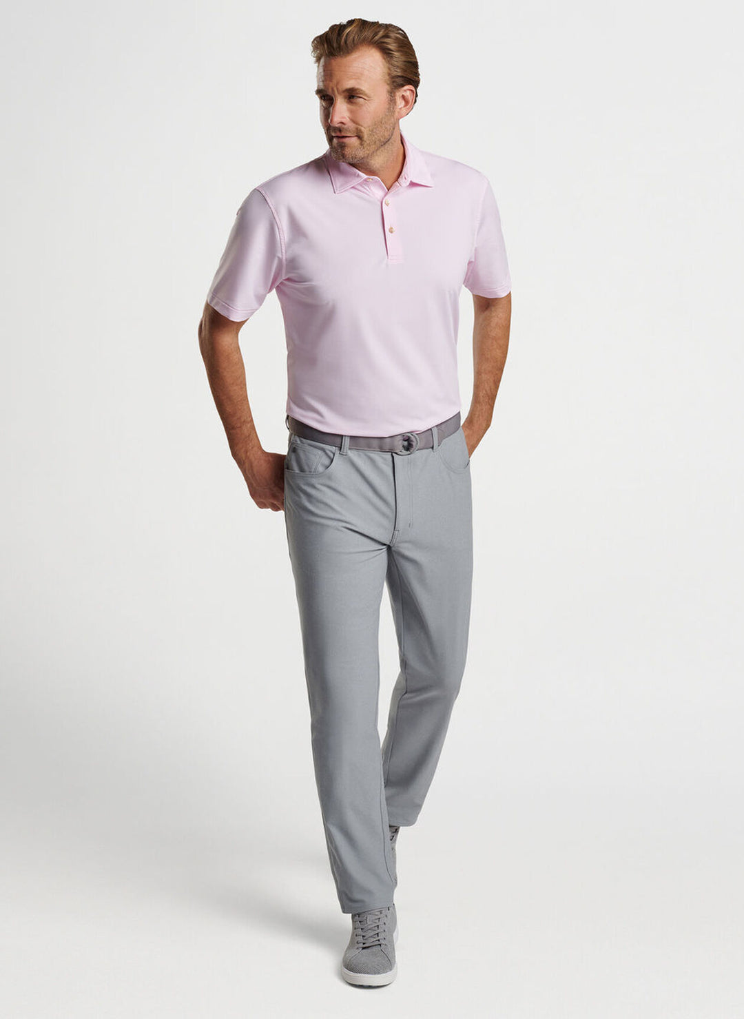 Peter Millar Mens Classic Fit Jubilee Performance Jersey Polo - PALMER PINK