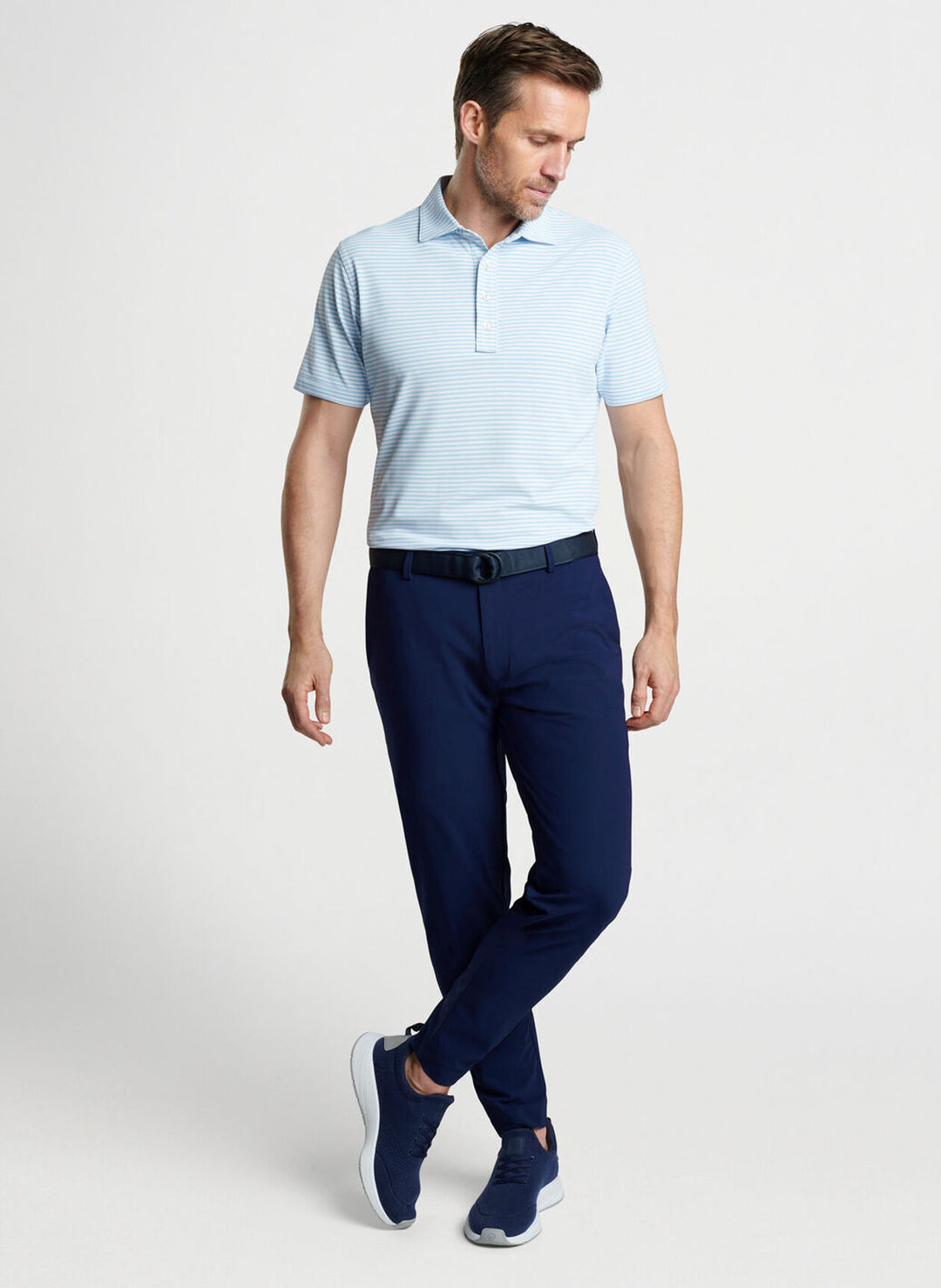 Peter Millar Mens Tailored Fit Mood Performance Mesh Polo - BLUE FROST