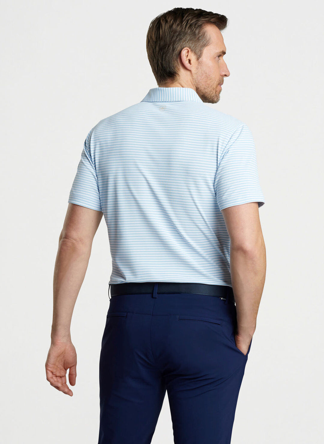 Peter Millar Mens Tailored Fit Mood Performance Mesh Polo - BLUE FROST