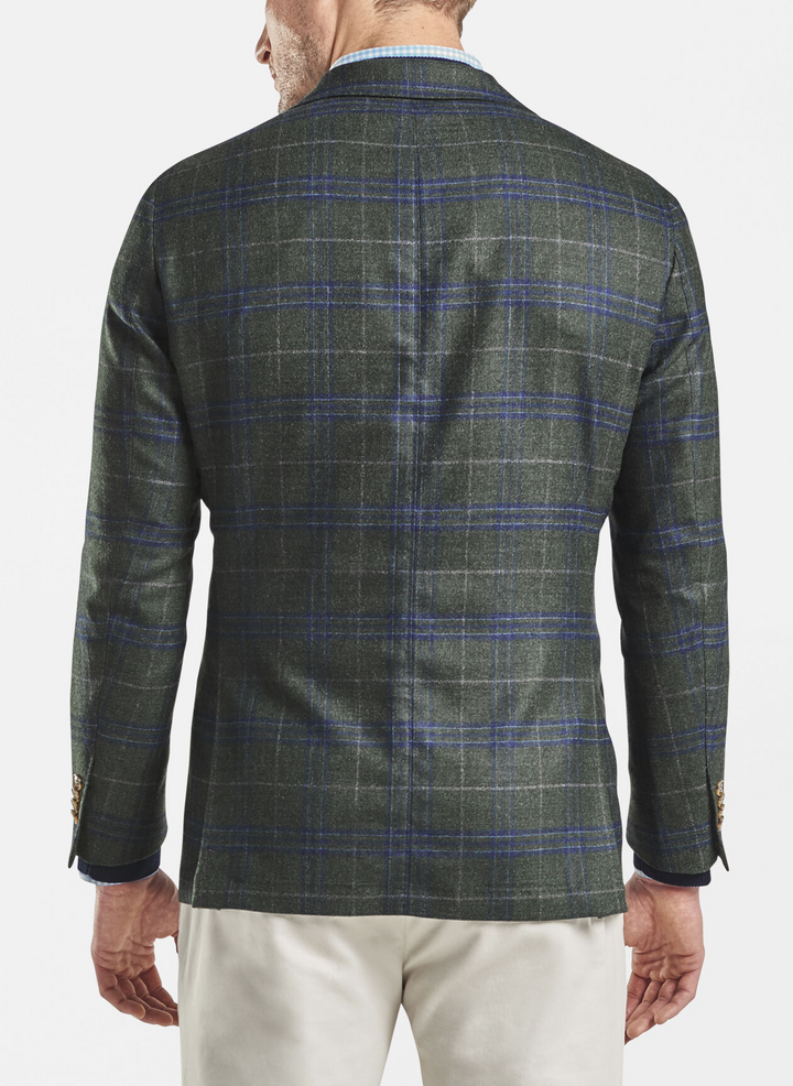 Peter Millar Mens Classic Fit Wintertime Windowpane Soft Wool Jacket - GREEN/BLUE