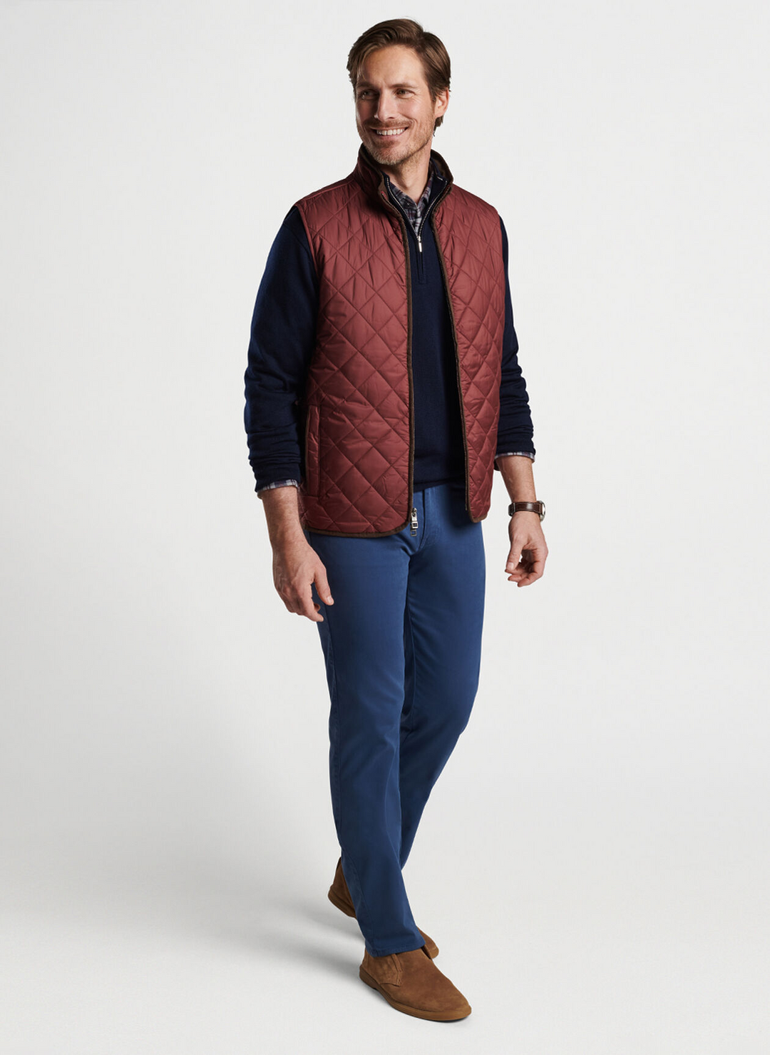 Peter Millar Mens Classic Fit Essex Travel Vest - CRANBERRY