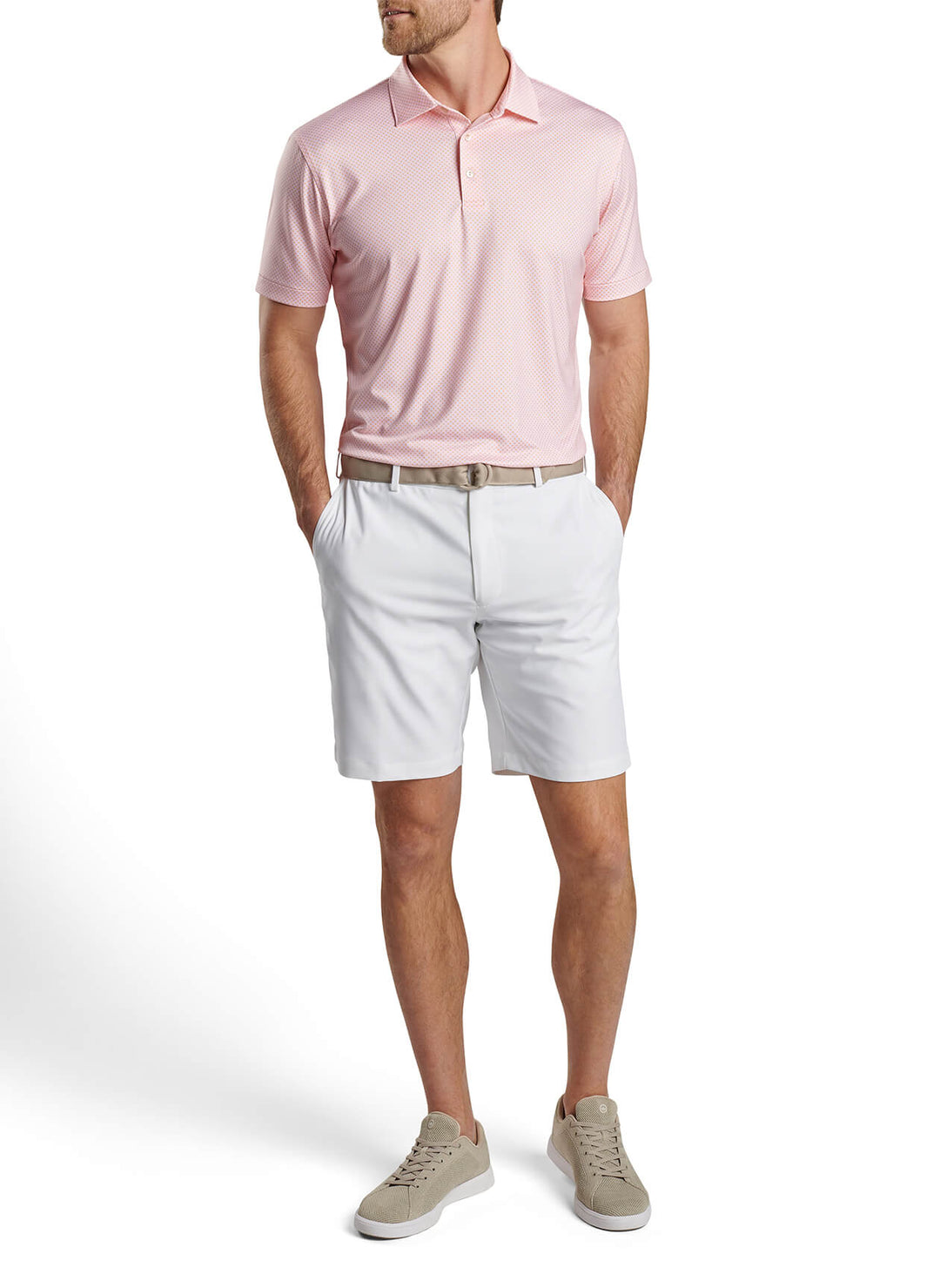 Peter Millar Mens Classic Fit Circle Geo Performance Jersey Polo - PALMER PINK