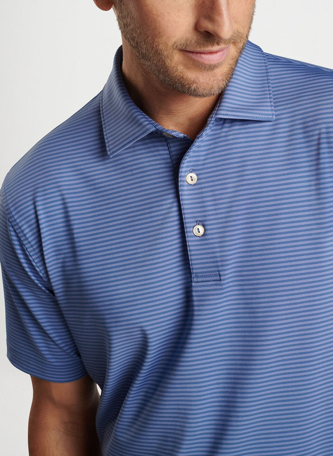 Peter Millar Mens Classic Fit Hales Performance Jersey Polo - Sean Self Collar - ASTRAL BLUE